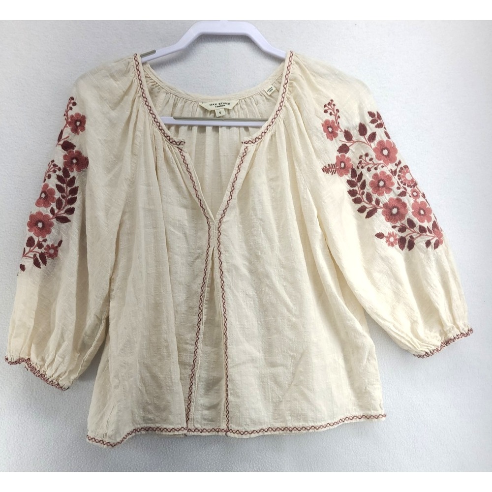 Max Studio Embroidered Balloon Sleeve Peasant Style Boho Blouse Top Small